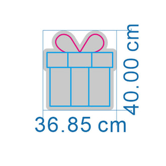 Image of a gift box design with dimensions of 36.85 cm by 40.00 cm, featuring a bow on top.