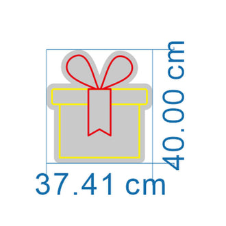 Yellow Gift NEON LED Sign dimensions illustration with a gift box design measuring 37.41 cm by 40.00 cm.