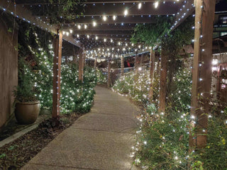 10 Different things to do with Fairy Lights in a beautifully lit pathway with fairy lights on trellis.