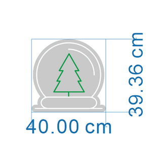Snowglobe Christmas Tree NEON LED Sign dimensions with measurements: 40.00 cm by 39.36 cm.
