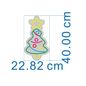 Decorated Christmas Tree NEON LED Sign dimensions showing 40.00 cm height and 22.82 cm width on a transparent background.