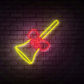 Trumpet with Red Ribbon NEON LED Sign illuminating a dark wall with vibrant neon colors.