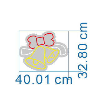Bells with Red Ribbon NEON LED Sign dimensions showing 40.01 cm width and 32.80 cm height.