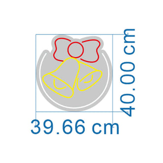 Circled Bells with Red Ribbon NEON LED Sign dimensions showing 39.66 cm by 40.00 cm for custom signage options.