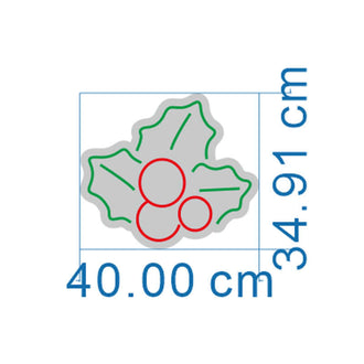 Holly NEON LED Sign dimensions showing a holly plant design with red berries and green leaves, measuring 40.00 cm x 34.91 cm.