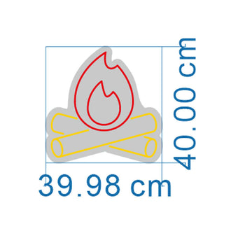 Red Fireplace NEON LED Sign design featuring flame and logs, dimensions 39.98 cm x 40.00 cm.