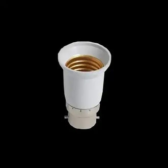 B22 to E27 light bulb socket converter, white base with gold interior for easy light bulb usage.