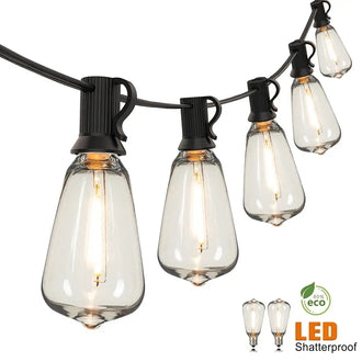 LED festoon string lights with shatterproof water drop bulbs, perfect for outdoor garden decor.