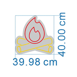 Red Fireplace NEON LED Sign design featuring flame and logs, dimensions 39.98 cm x 40.00 cm.