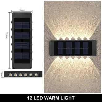 Solar Up & Down Outdoor Wall Light - Single, 12 LED showcasing warm illumination for outdoor spaces.
