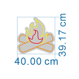 Yellow Fireplace NEON LED Sign dimensions 40.00 cm by 39.17 cm with a campfire graphic design.